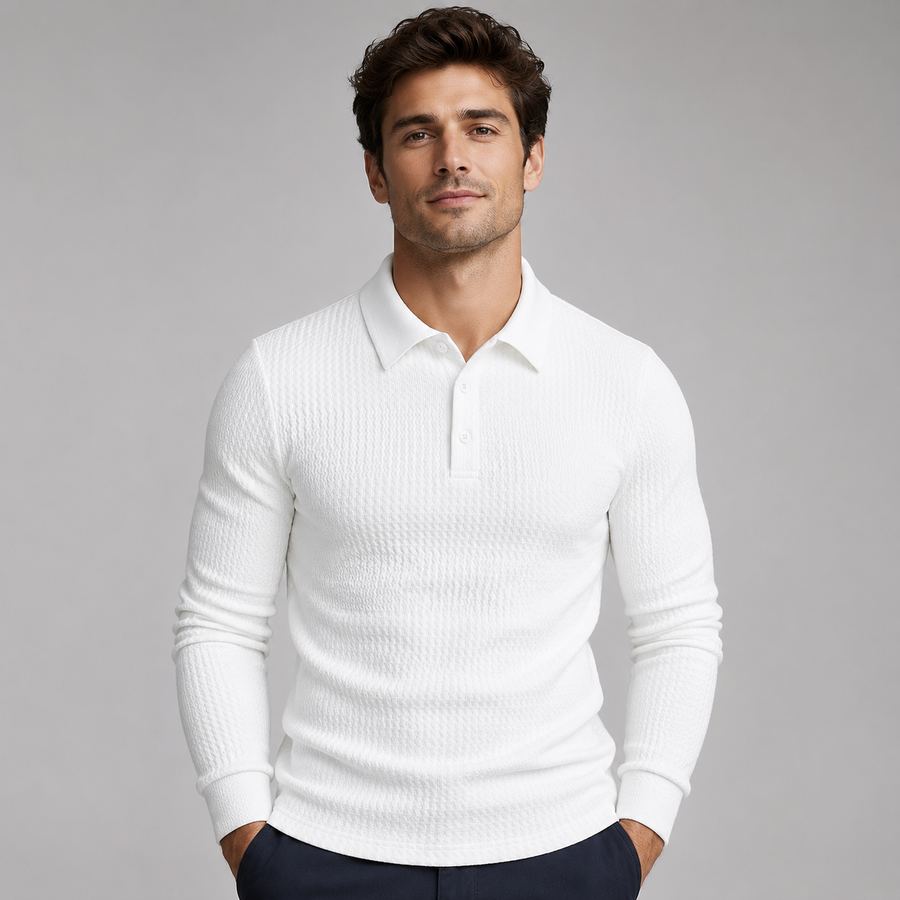 Men's slim fit ribbed long-sleeve polo jumper