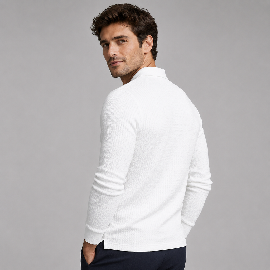 Men's slim fit ribbed long-sleeve polo jumper