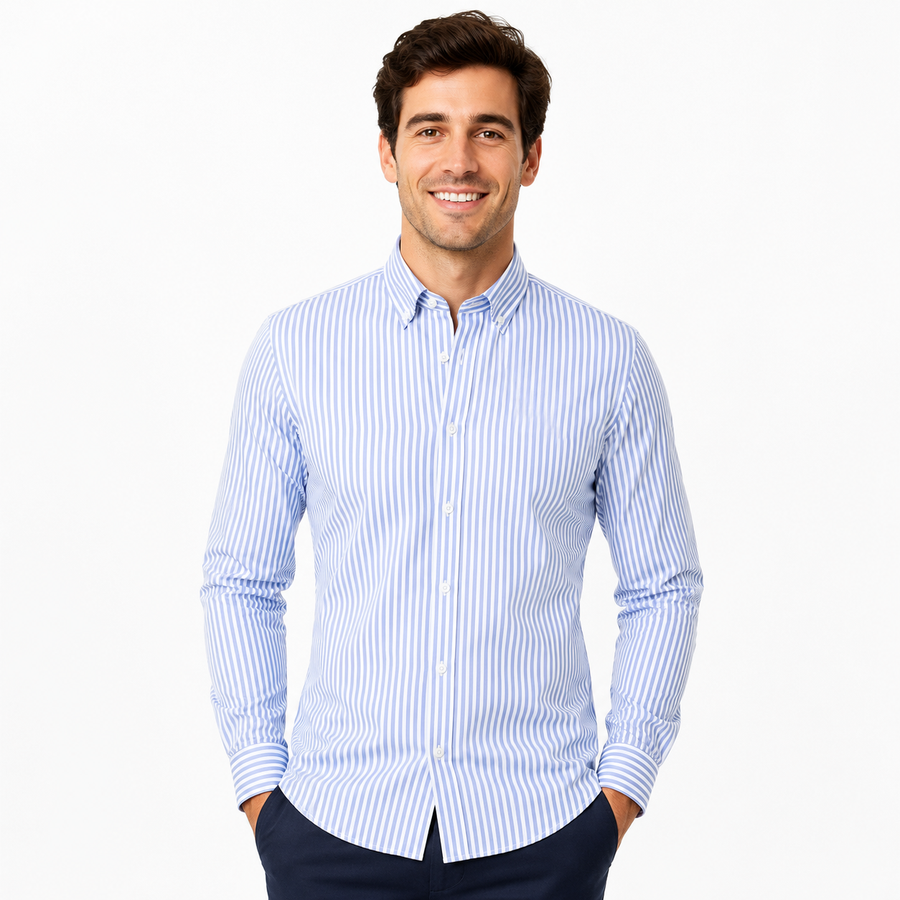 Men's striped slim-fit long-sleeve shirt