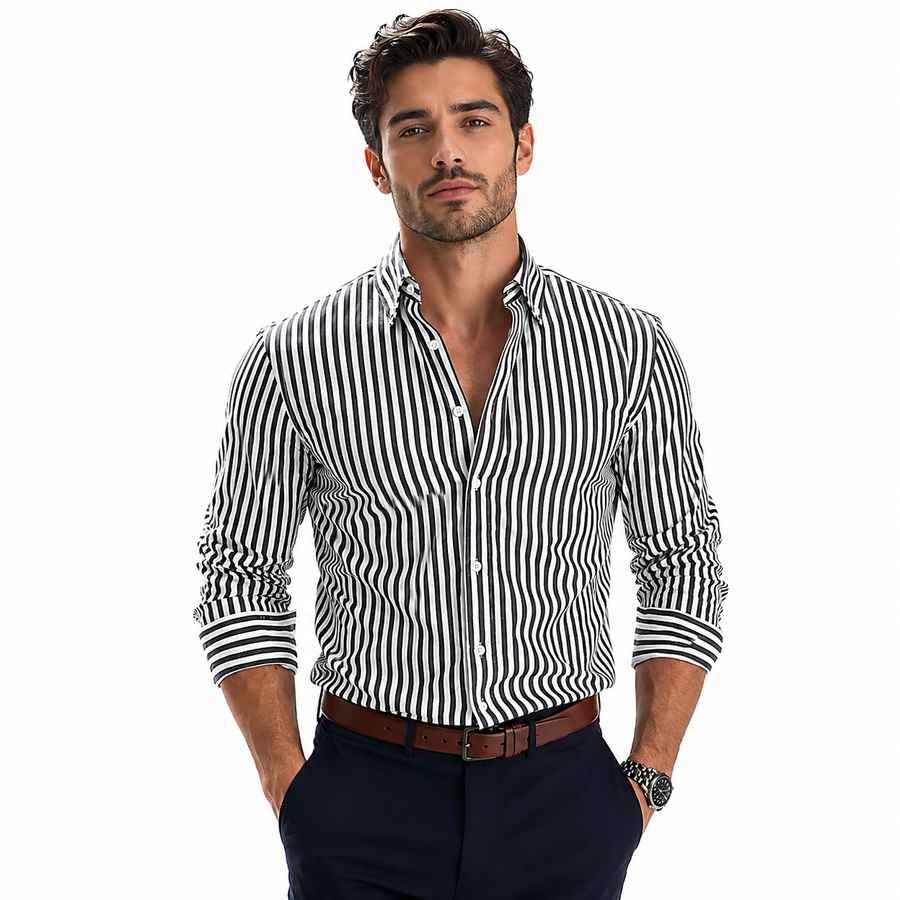 Men's striped slim-fit long-sleeve shirt