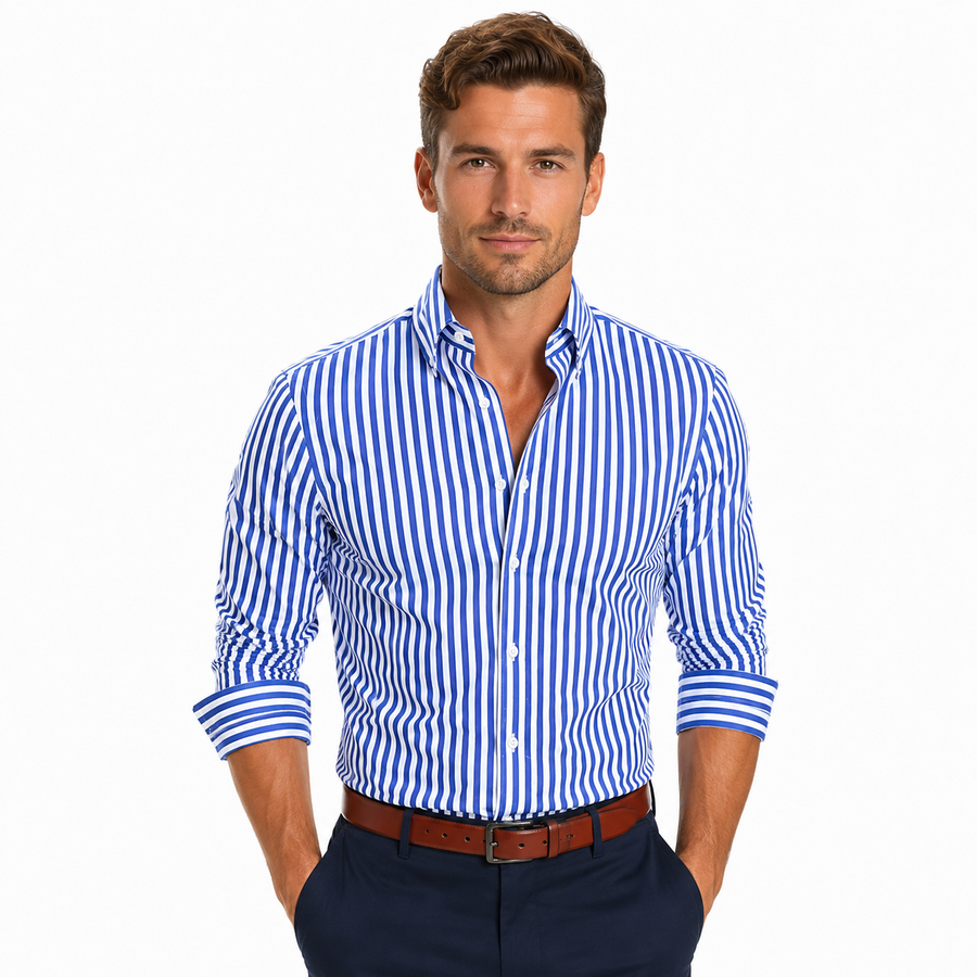 Men's striped slim-fit long-sleeve shirt