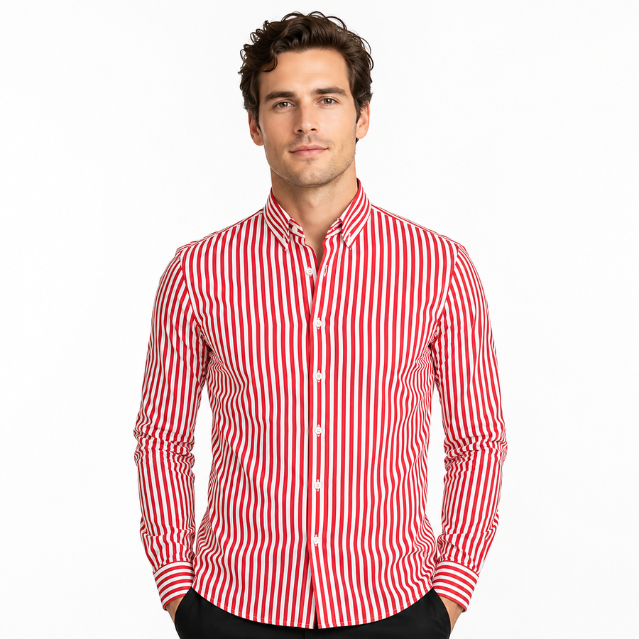 Men's striped slim-fit long-sleeve shirt