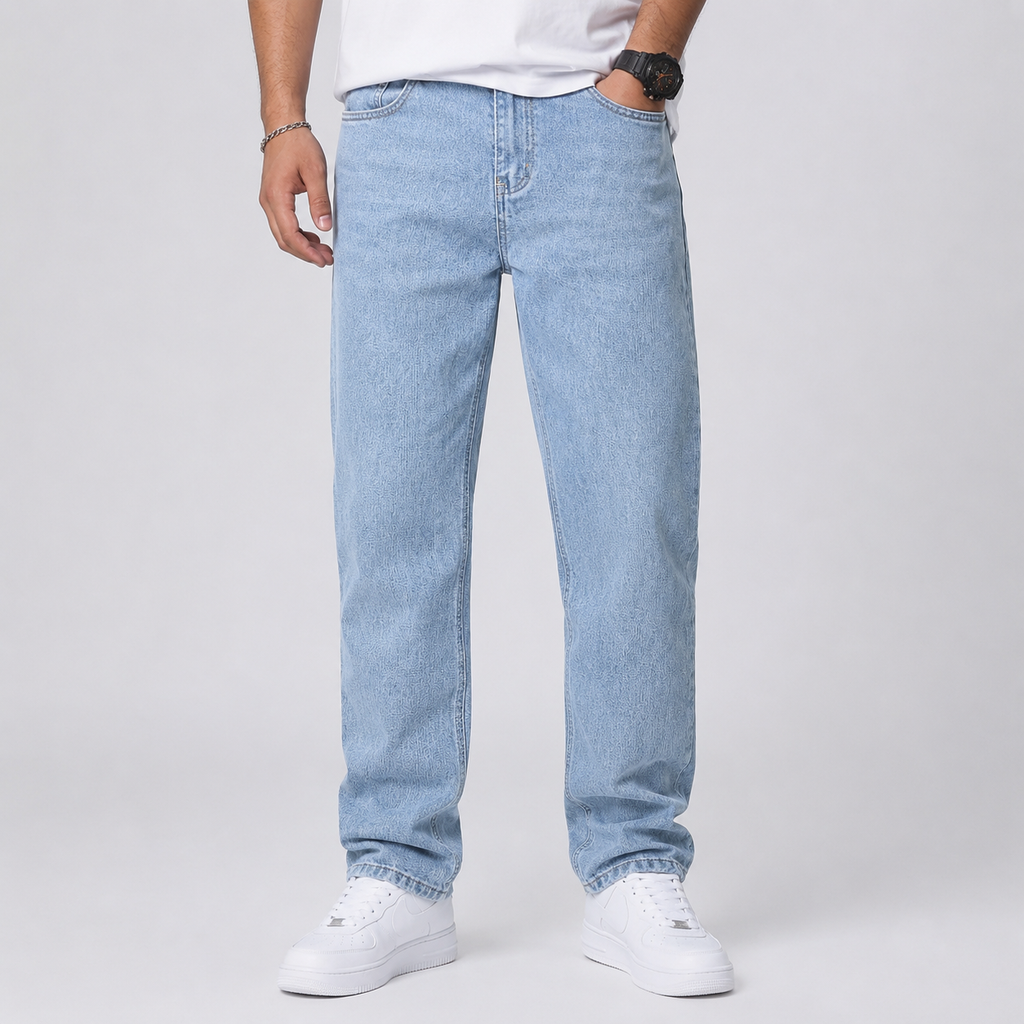 Men's loose fit wide-leg stretch denim jeans