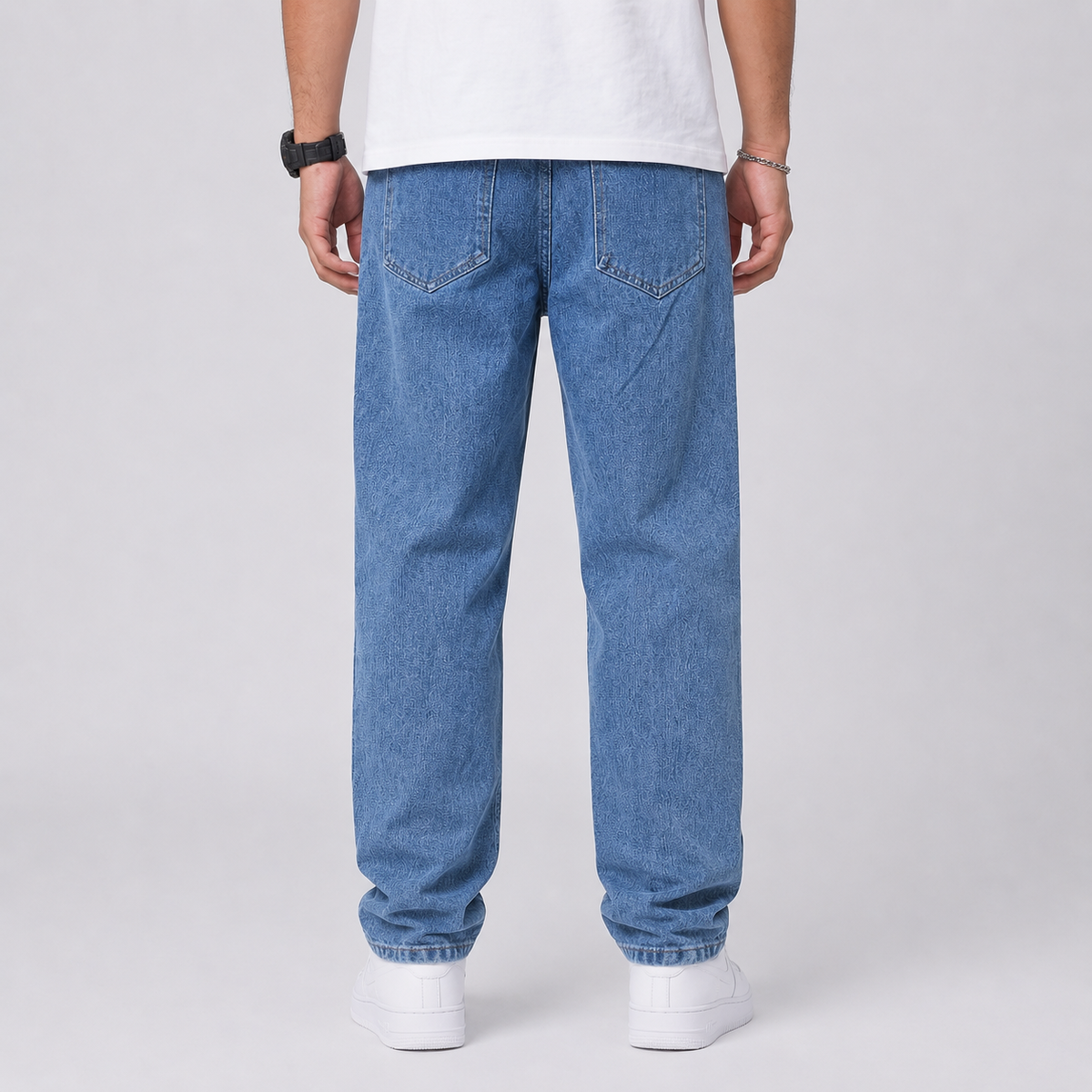 Men's loose fit wide-leg stretch denim jeans