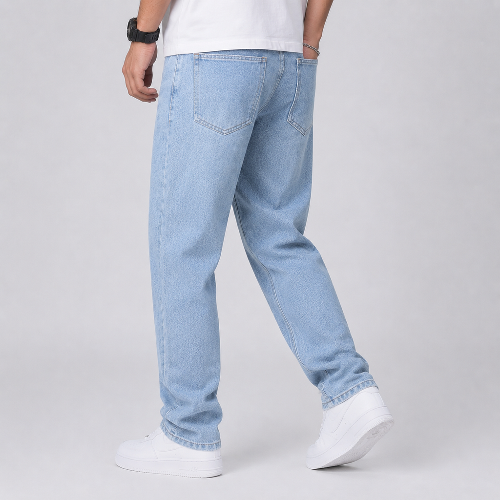 Men's loose fit wide-leg stretch denim jeans