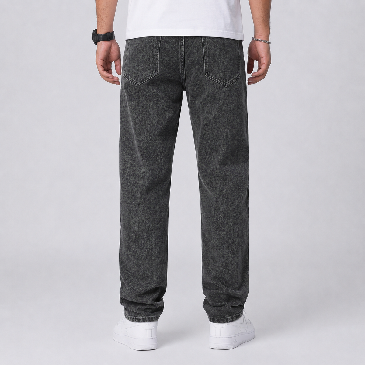Men's loose fit wide-leg stretch denim jeans
