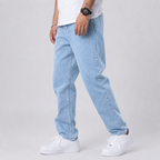 Men's loose fit wide-leg stretch denim jeans