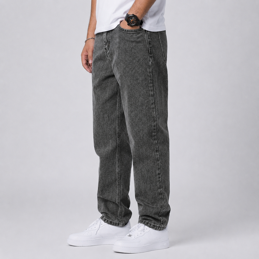 Men's loose fit wide-leg stretch denim jeans