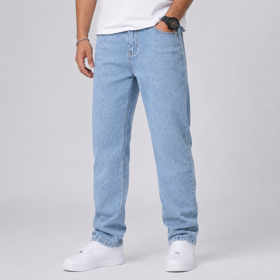Men's loose fit wide-leg stretch denim jeans