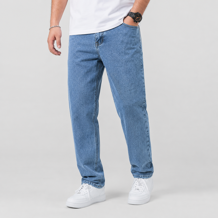 Men's loose fit wide-leg stretch denim jeans