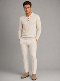 Men's cable knit long-sleeve polo jumper