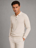 Men's cable knit long-sleeve polo jumper