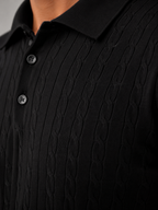 Men's cable knit long-sleeve polo jumper