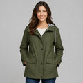 Women's hooded longline button-front trench coat