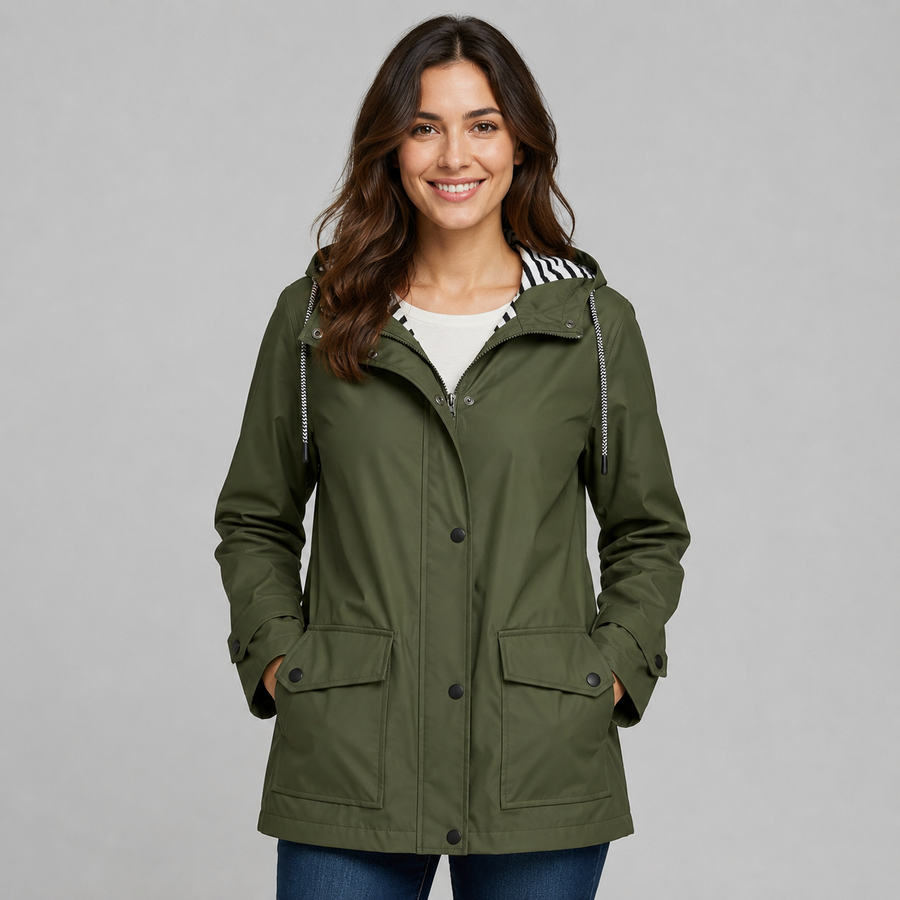 Women's hooded longline button-front trench coat