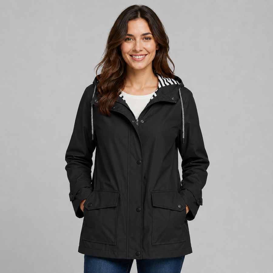 Women's hooded longline button-front trench coat