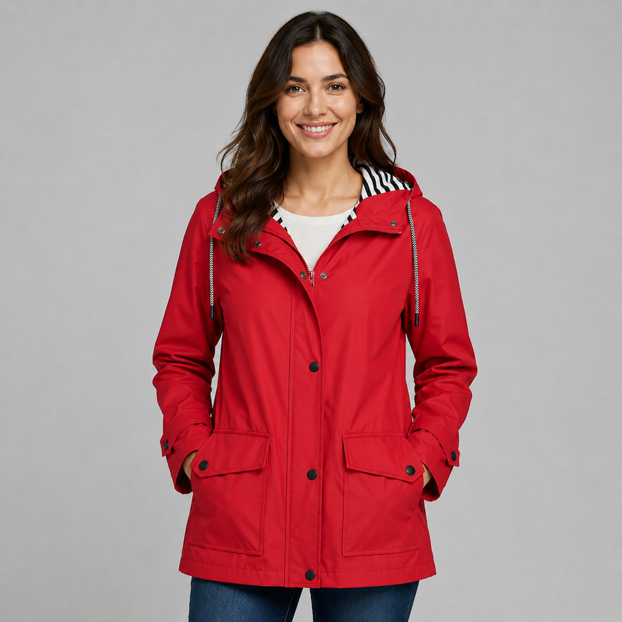 Women's hooded longline button-front trench coat