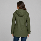 Women's hooded longline button-front trench coat