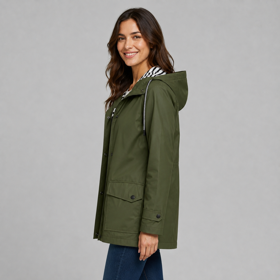 Women's hooded longline button-front trench coat