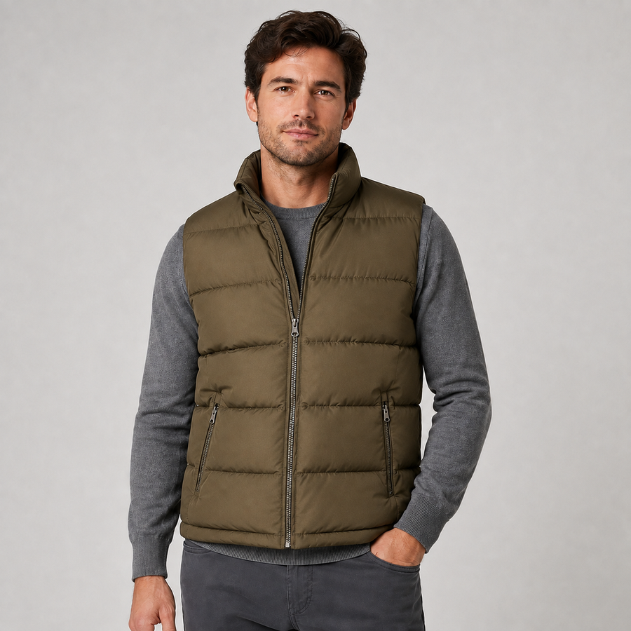 Men's quilted zip-front gilet with side pockets