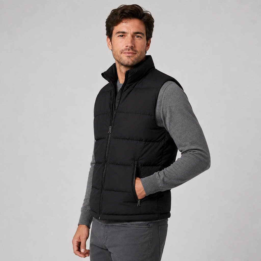 Men's quilted zip-front gilet with side pockets