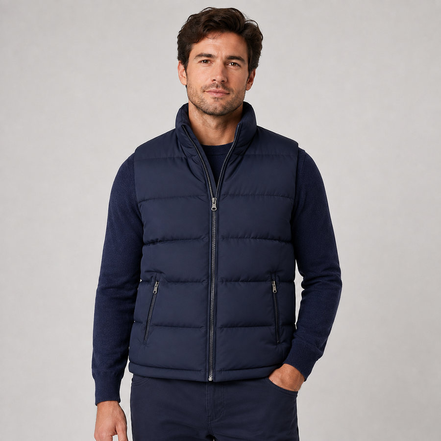 Men's quilted zip-front gilet with side pockets