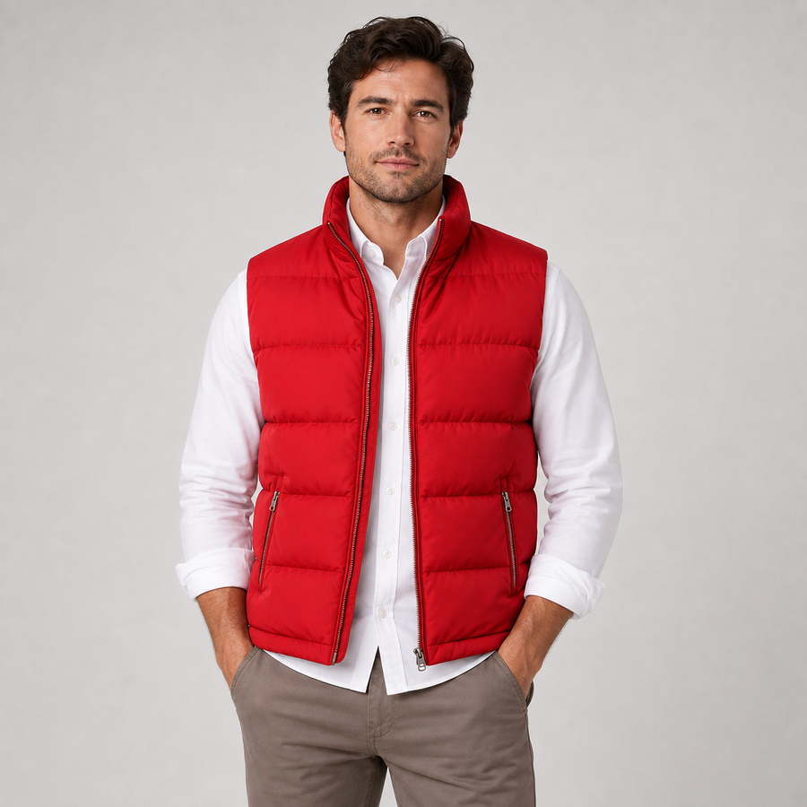 Men's quilted zip-front gilet with side pockets