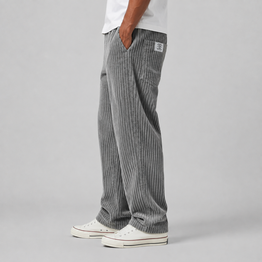 Men's relaxed fit corduroy drawstring trousers