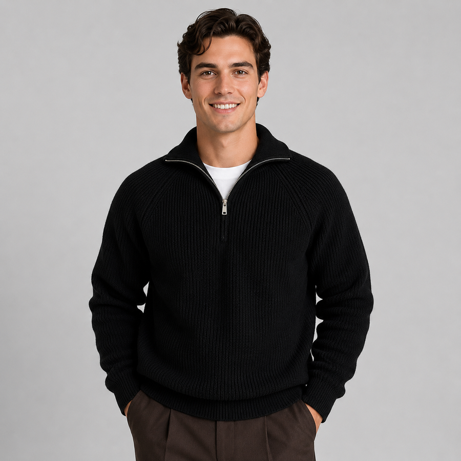 Men's textured knit raglan quarter-zip jumper
