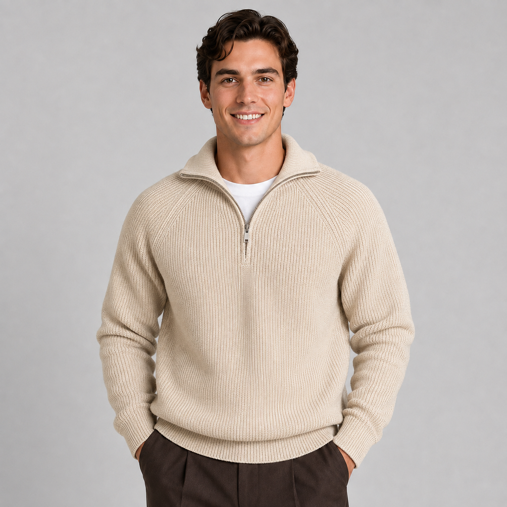 Men's textured knit raglan quarter-zip jumper