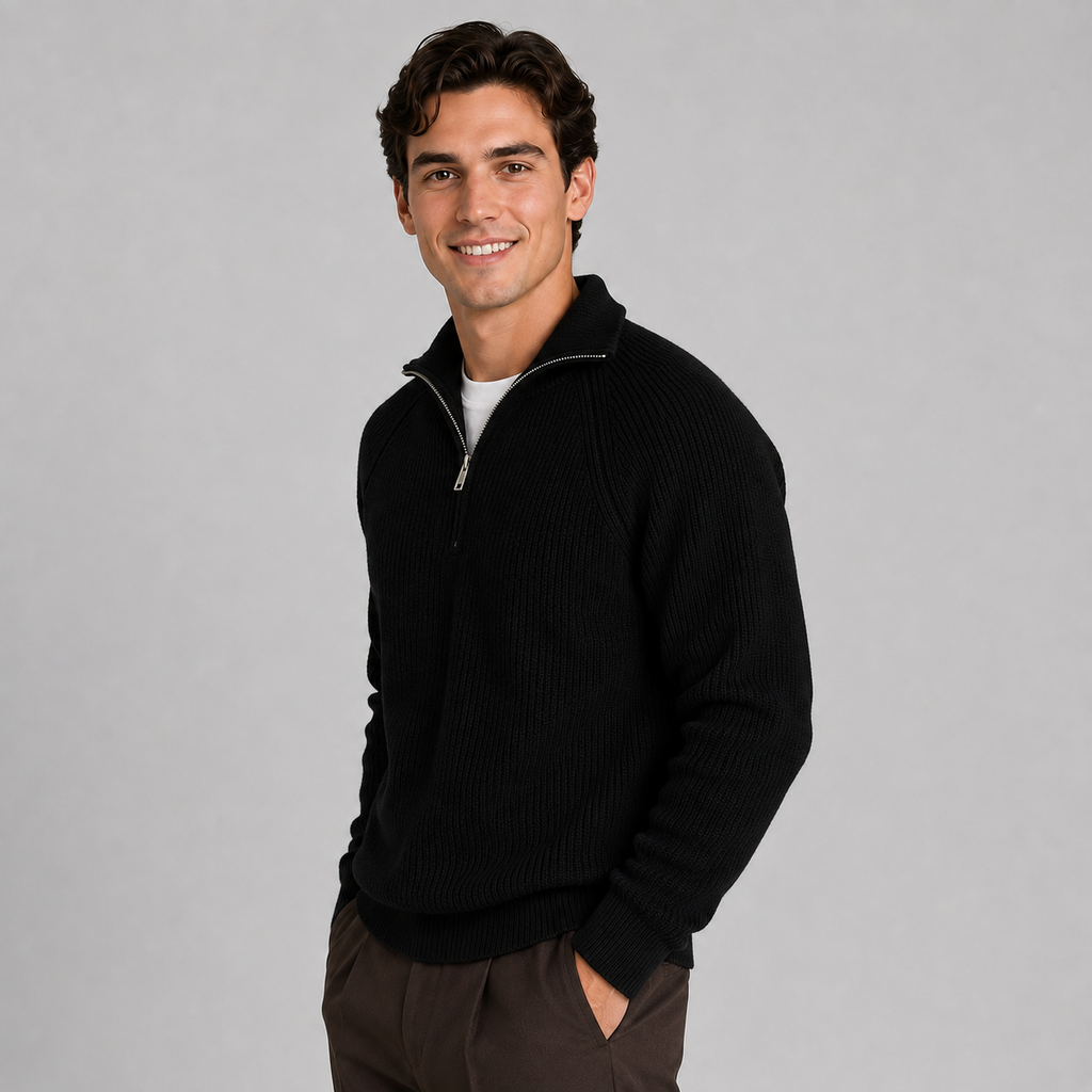 Men's textured knit raglan quarter-zip jumper
