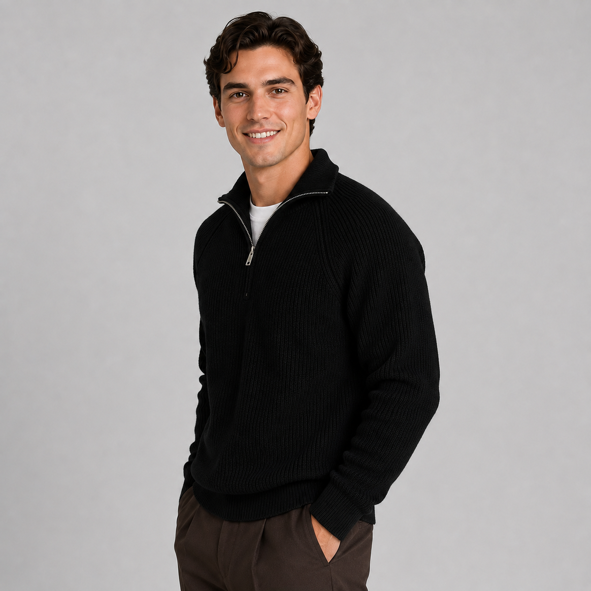 Men's textured knit raglan quarter-zip jumper