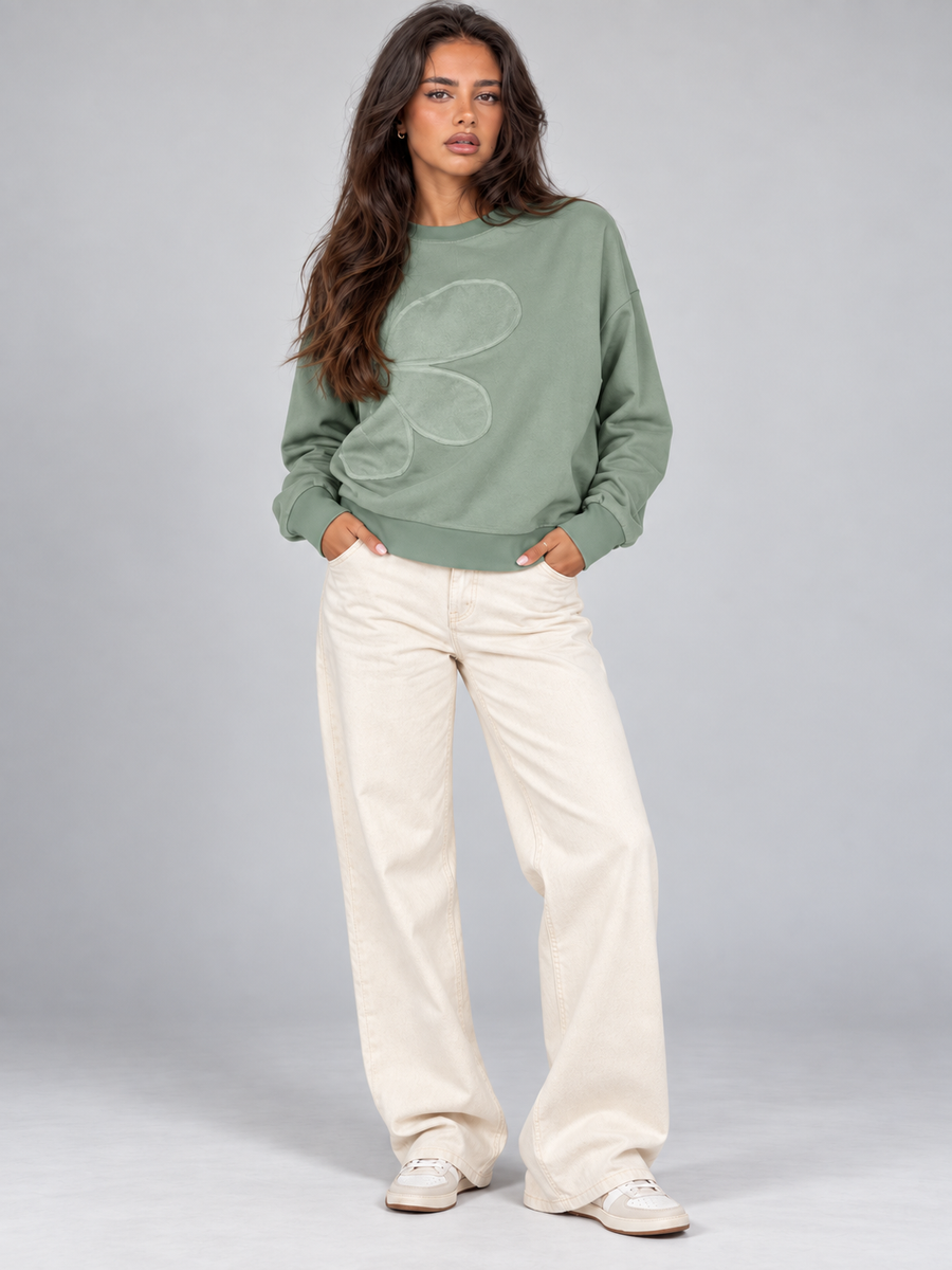 Women's sweatshirt with an oversized floral appliqué