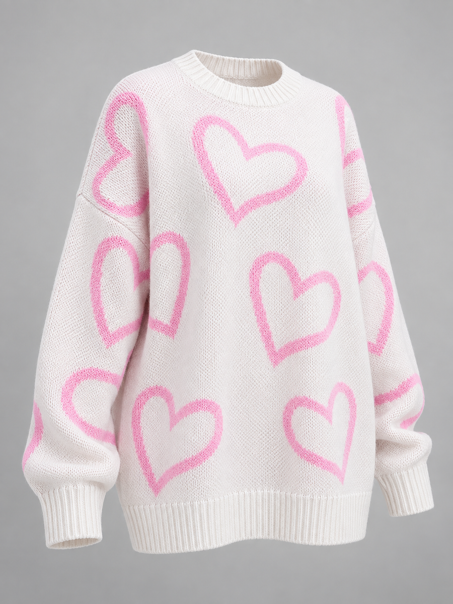 Women's oversized jumper with an all-over heart print