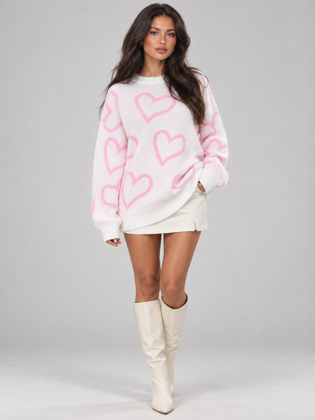 Women's oversized jumper with an all-over heart print