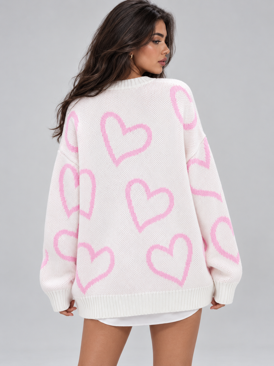 Women's oversized jumper with an all-over heart print