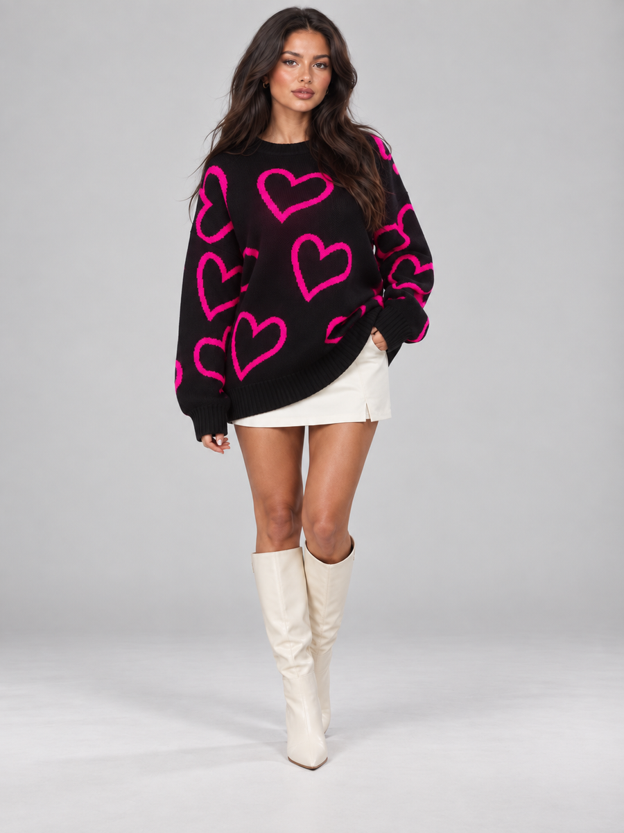 Women's oversized jumper with an all-over heart print