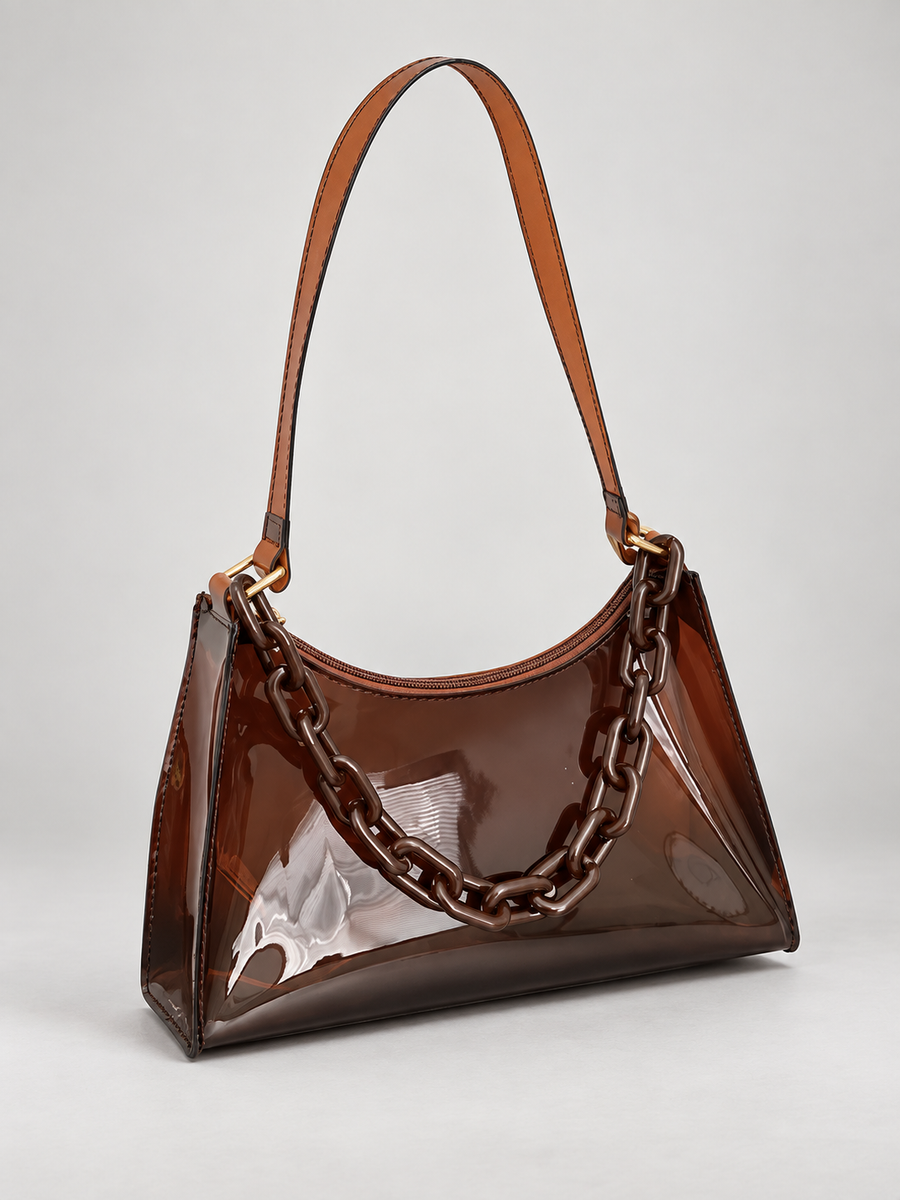 Women's clear baguette shoulder bag with a chain strap