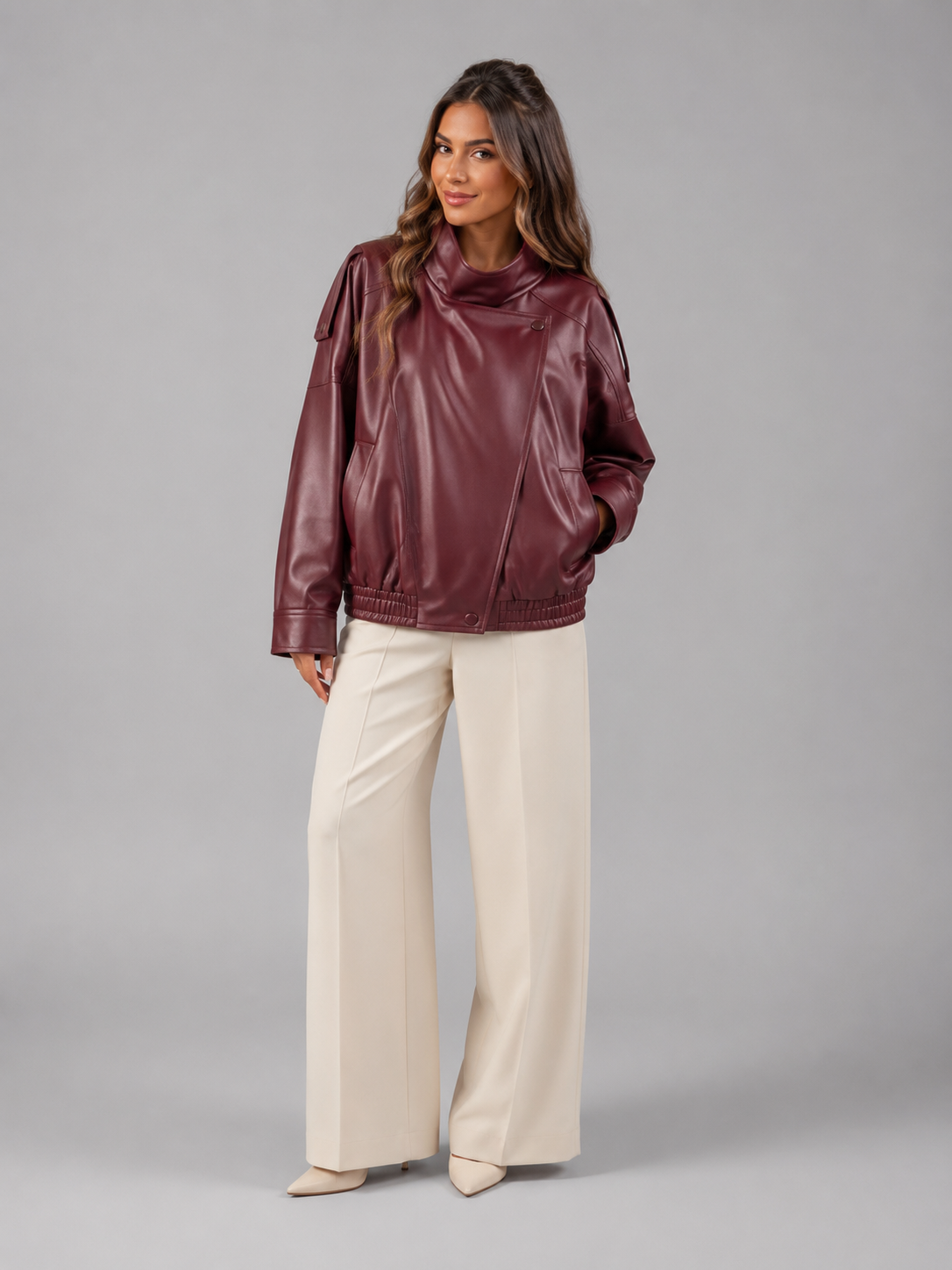 Women's faux leather bomber jacket