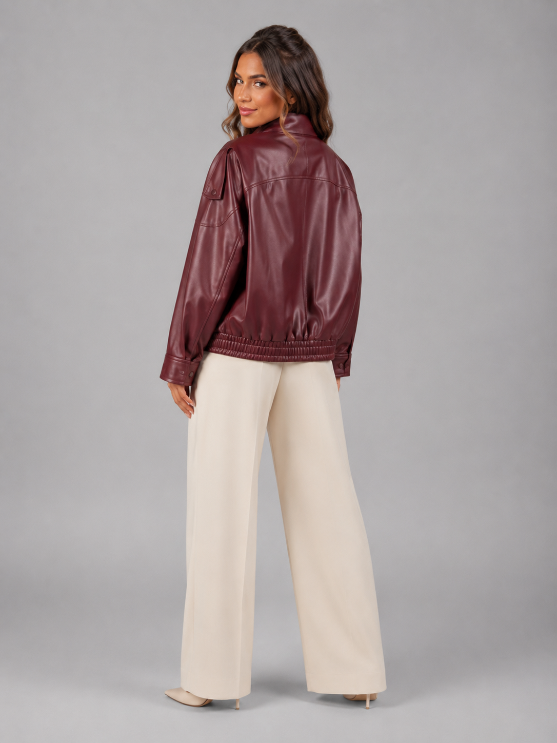 Women's faux leather bomber jacket