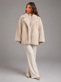 Women's oversized faux fur coat with a soft dense pile