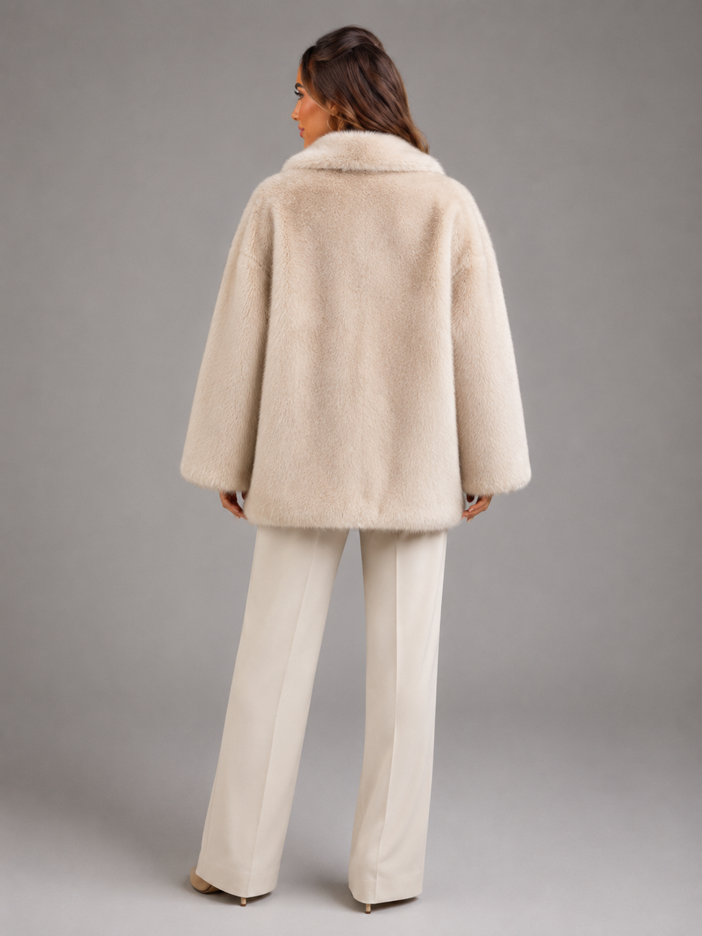 Women's oversized faux fur coat with a soft dense pile