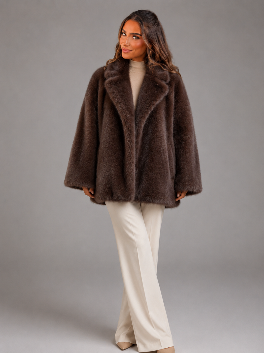 Women's oversized faux fur coat with a soft dense pile