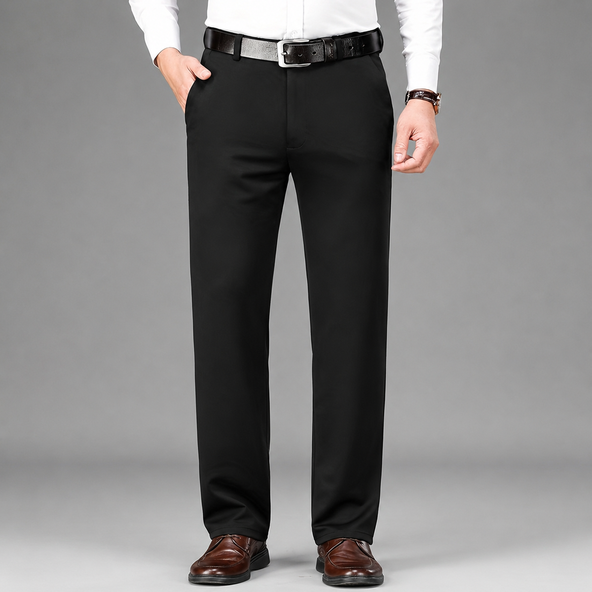 Men's straight-leg flat-front formal trousers