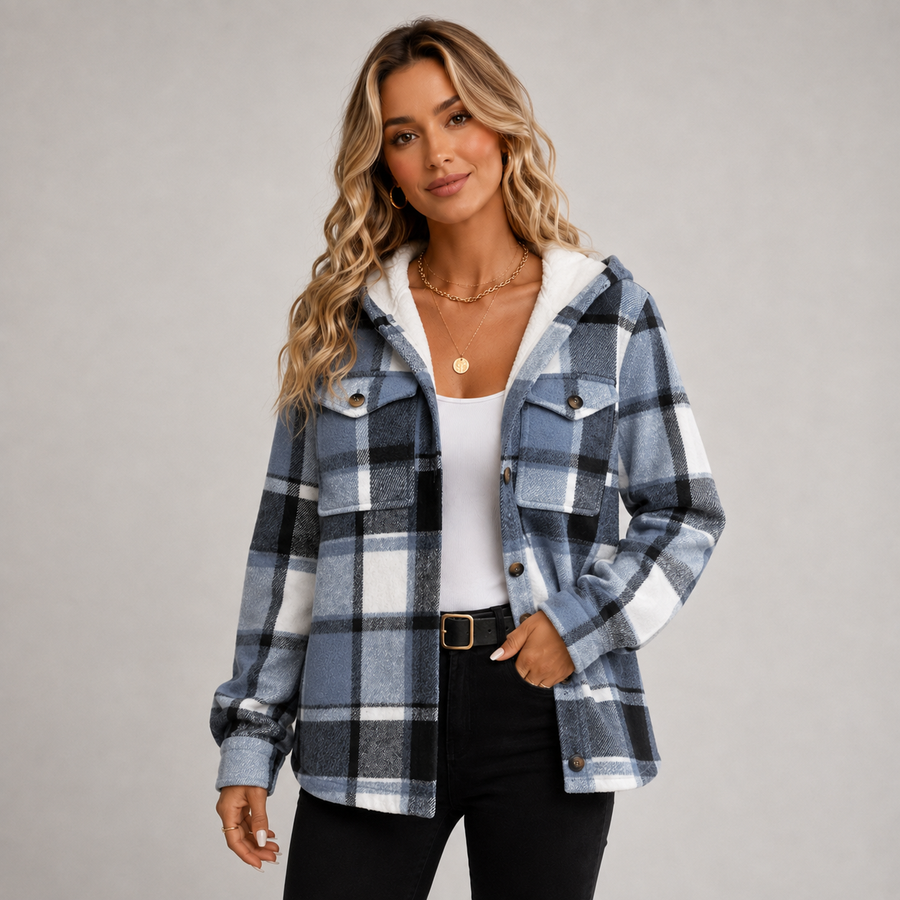 Women's fleece-lined hooded coat with button front