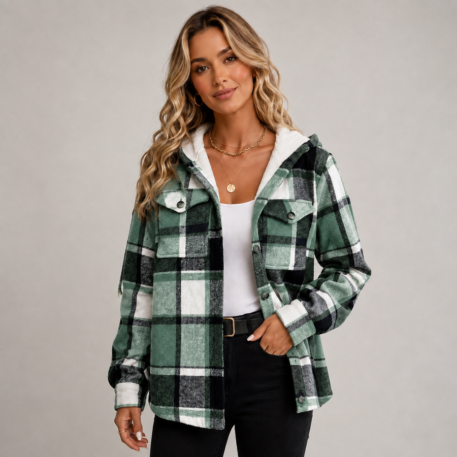 Women's fleece-lined hooded coat with button front