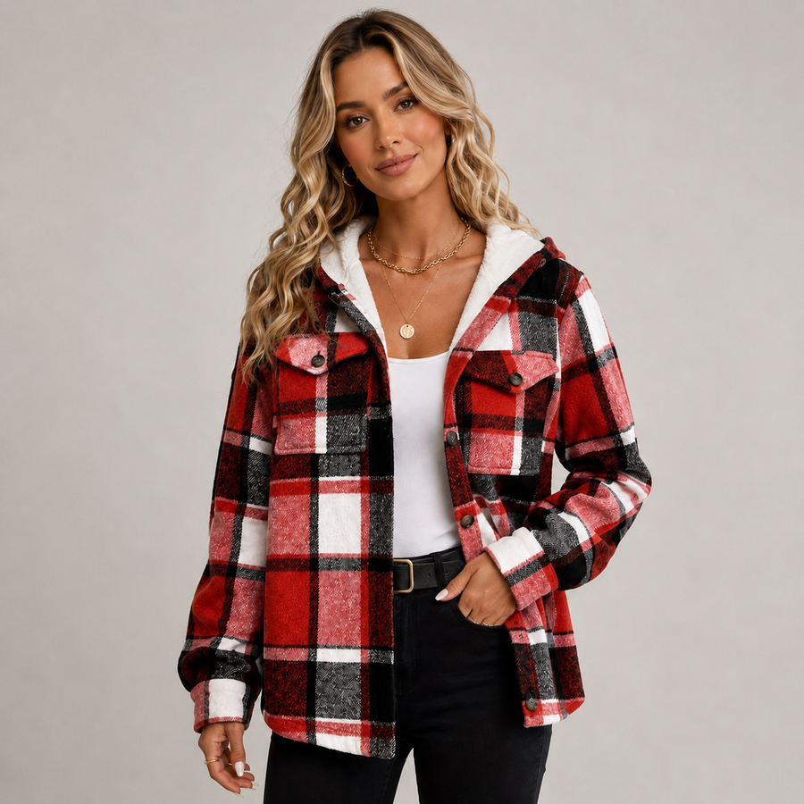 Women's fleece-lined hooded coat with button front