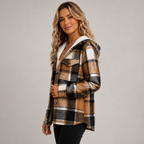 Women's fleece-lined hooded coat with button front