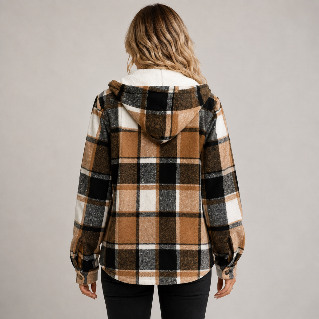 Women's fleece-lined hooded coat with button front