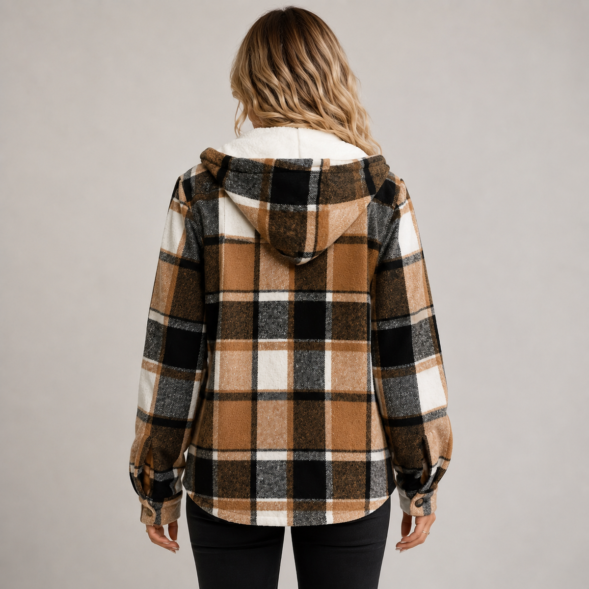 Women's fleece-lined hooded coat with button front